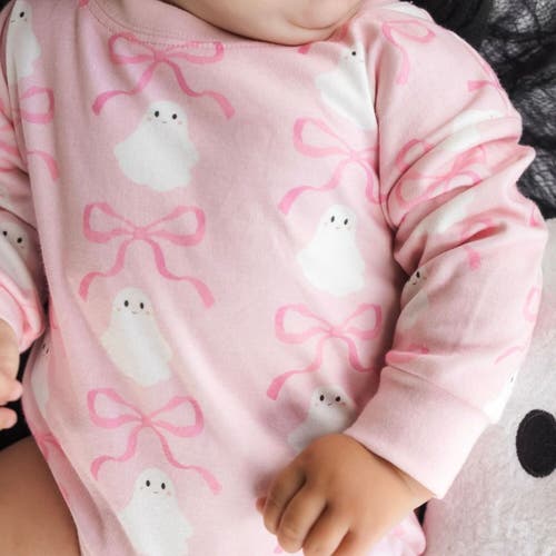 Sweet Wink Ghost Halloween Printed Long Sleeve Romper In Pink
