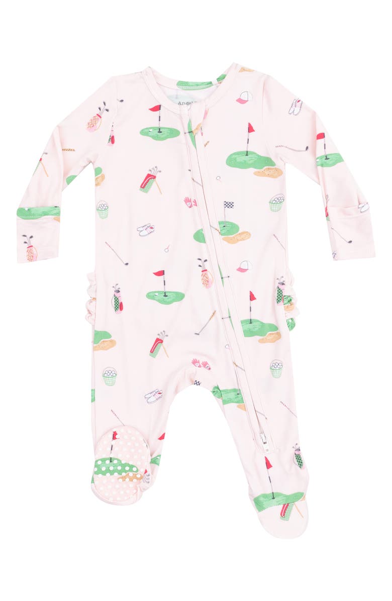 Angel Dear Golf Print Zip Footie, Main, color, Pink