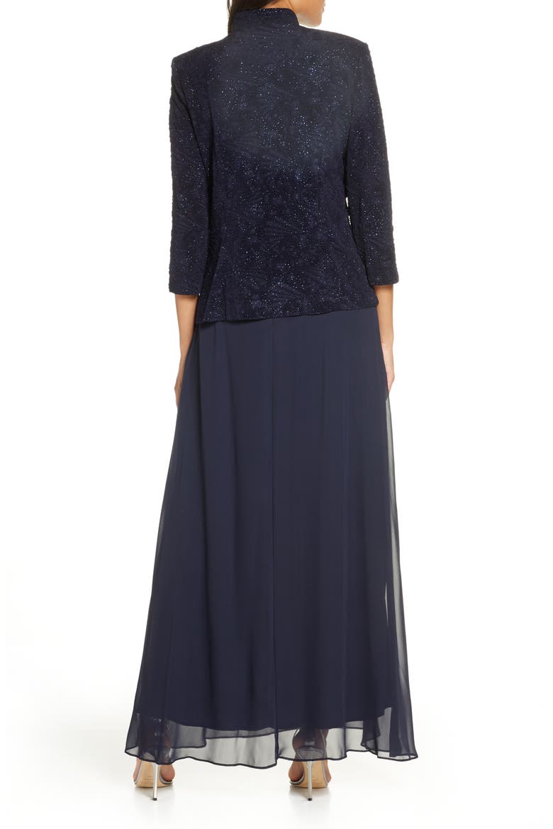 Sequin Mock Two-Piece Gown with Jacket, Alternate, color, NAVY