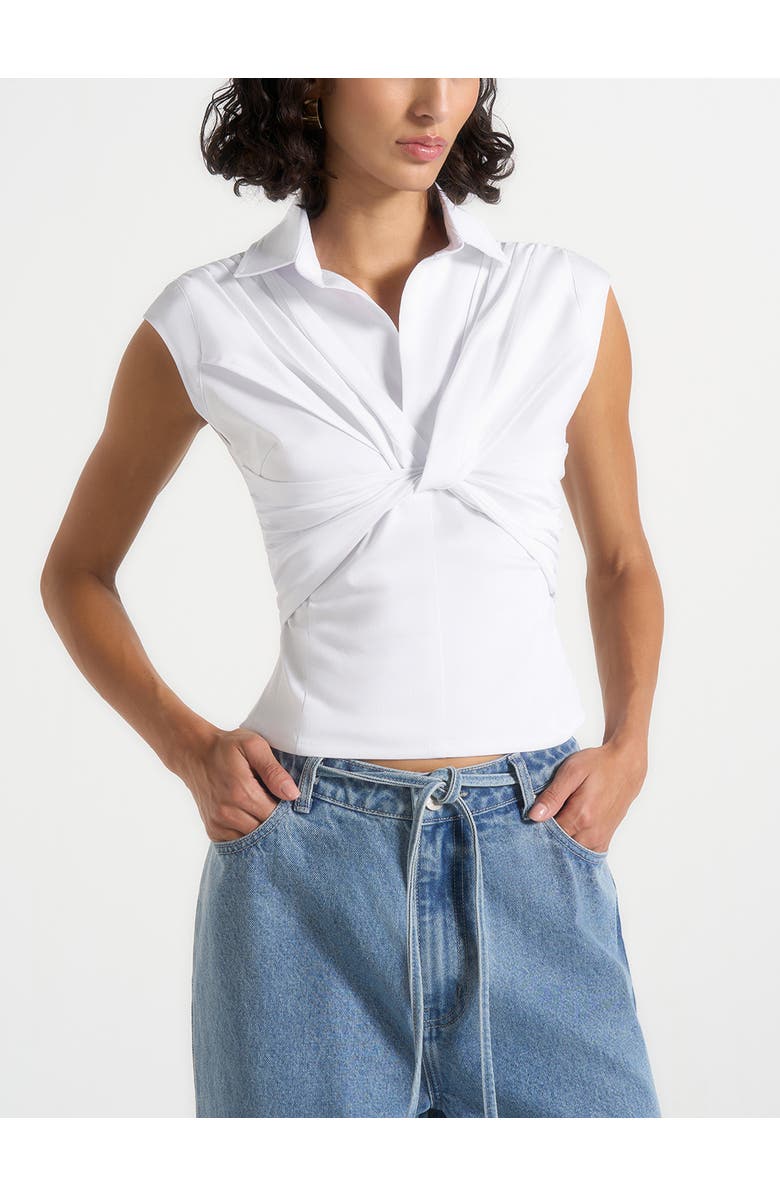 Manière De Voir Yvette Knotted Front Sleeveless Shirt, Main, color, White