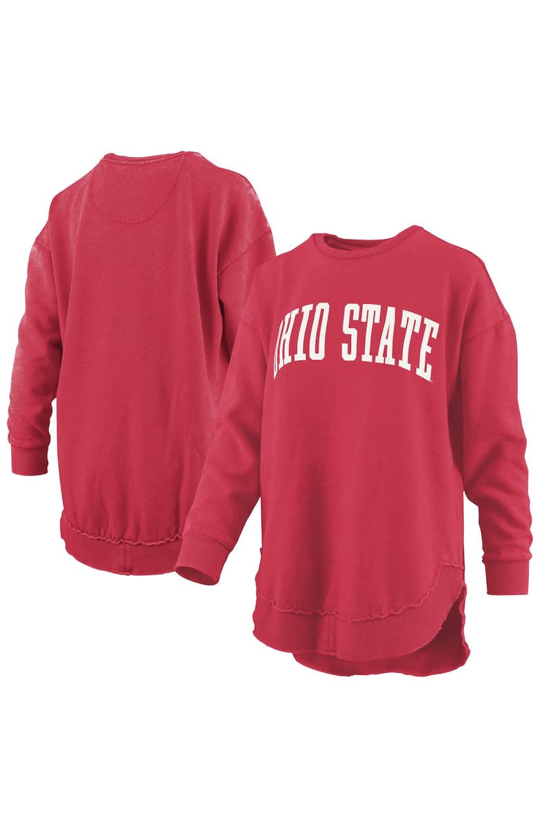 PRESSBOX Women's Pressbox  Scarlet Ohio State Buckeyes Melange Poncho Vintage Fleece Long Sleeve Pullover Sweatshirt, Alternate, color, Scarlet