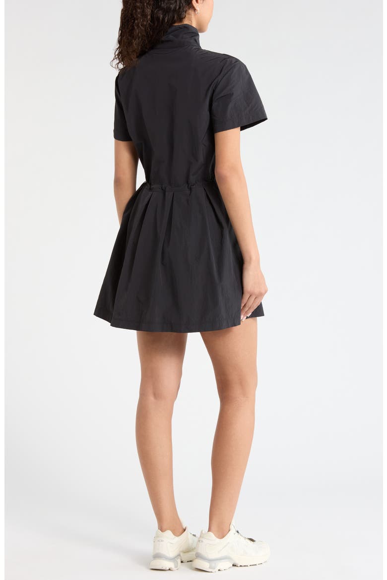 Nylon Pleated Fit & Flare Dress, Alternate, color, BLACK