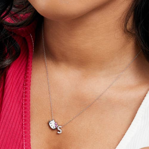 Hello Kitty Silver Plated Enamel Pave Initial Slider Necklace In Metallic