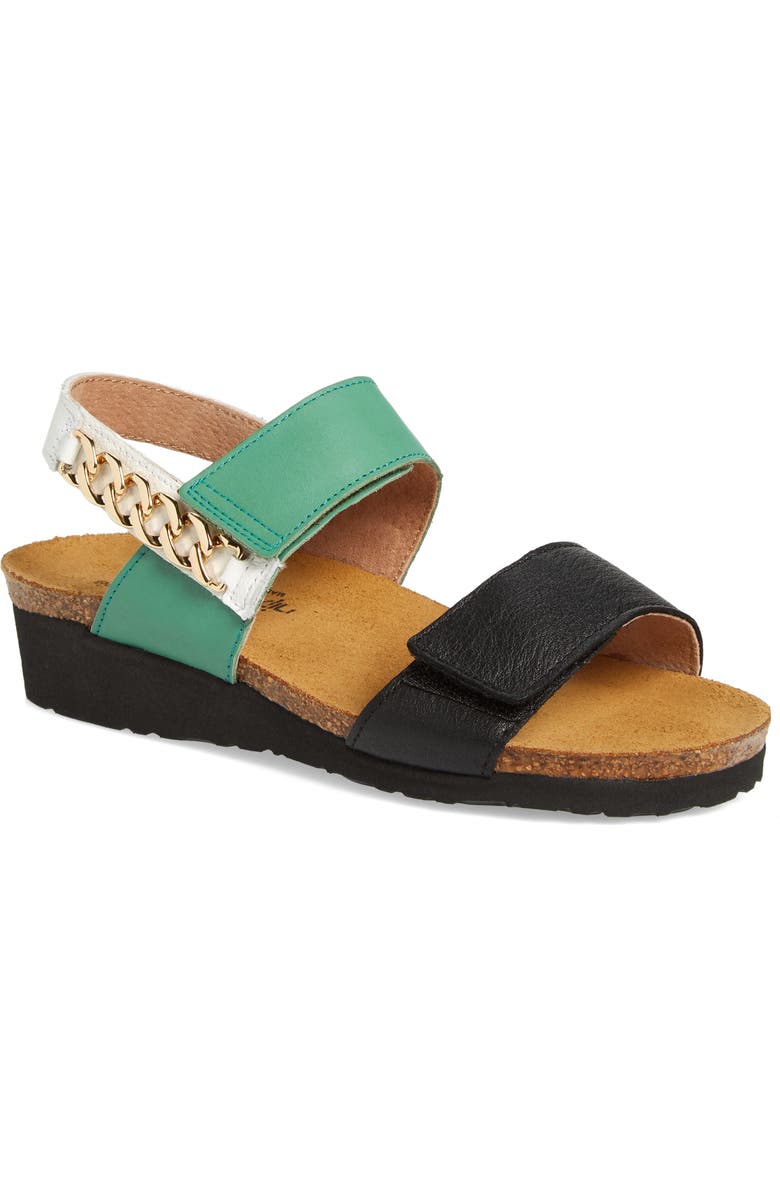Naot Eliana Slingback Sandal, Main, color, Black/ Soft Jade/ Oily Bark
