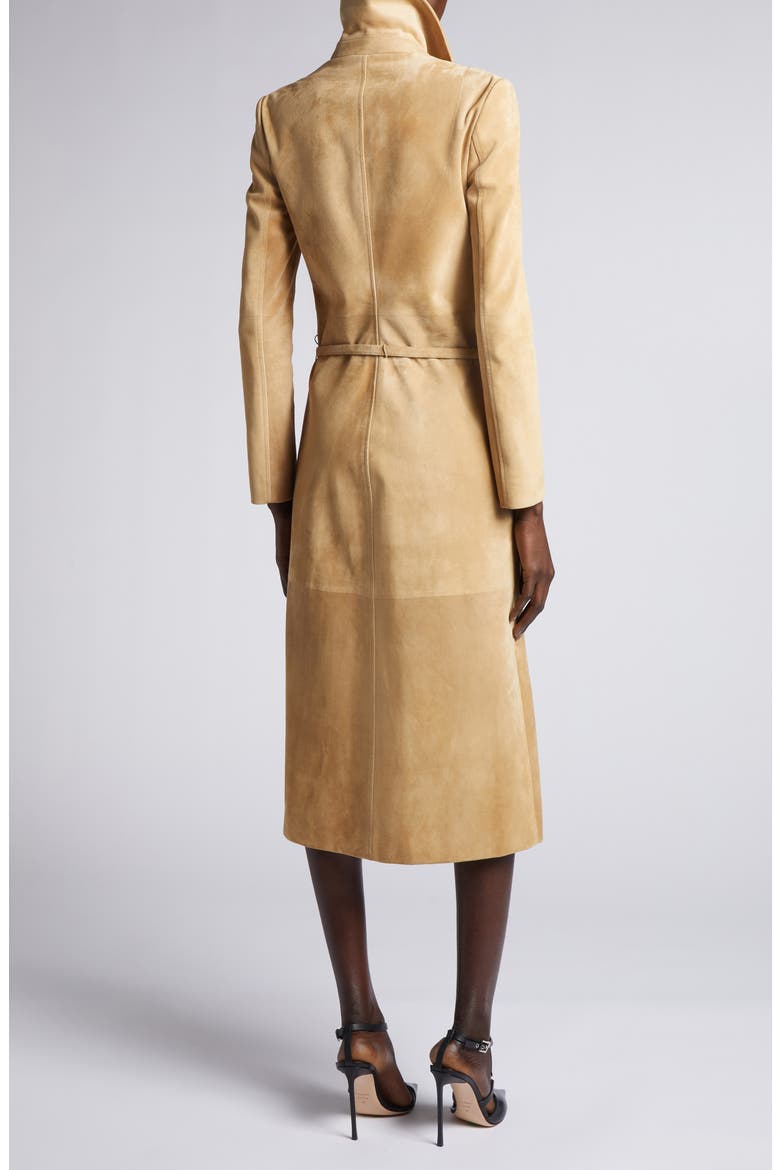Double Breasted Lambskin Suede Trench Coat, Alternate, color, WARM SAND