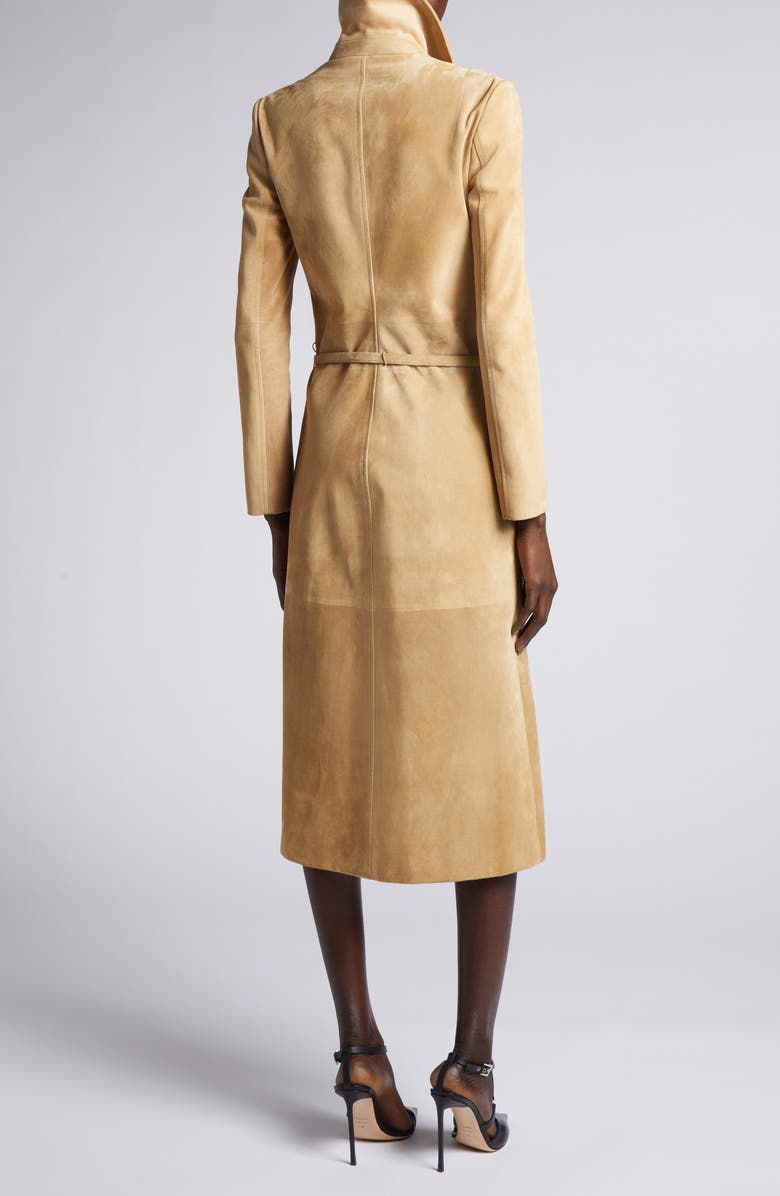 TOM FORD Double Breasted Lambskin Suede Trench Coat, Alternate, color, Warm Sand