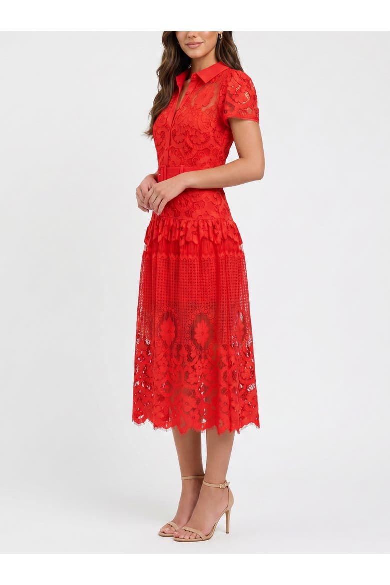 Jolene Collared Lace Midi Dress, Alternate, color, Red