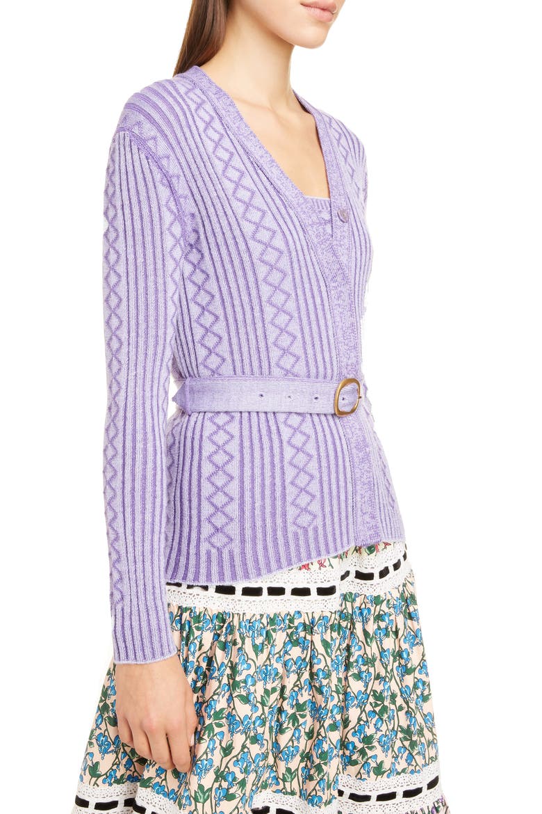 MARC JACOBS Belted Diamond Rib Stitch Cardigan, Alternate, color, PURPLE MELANGE