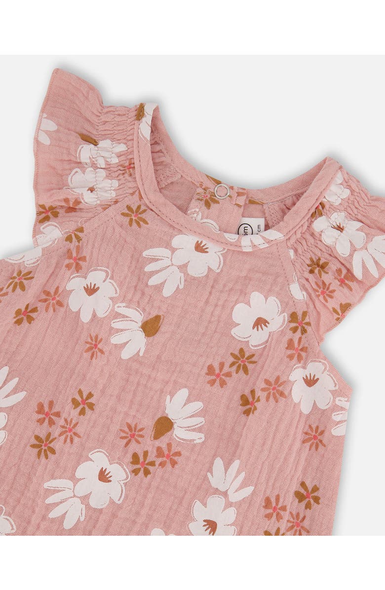 Deux par Deux Baby Girl's Printed Muslin Romper Pink And White Flowers, Alternate, color, 