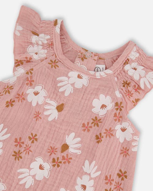 Deux Par Deux Baby Girl's Printed Muslin Romper Pink And White Flowers In Pink And White Flowers