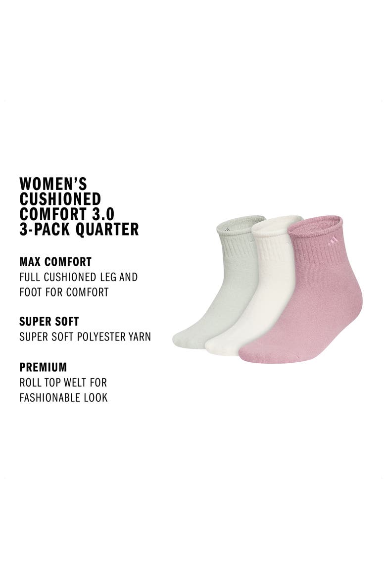 Comfort Cushioned 3-Pack Quarter Socks, Alternate, color, HALO GREEN/ WHITE/ MAGIC MAUVE