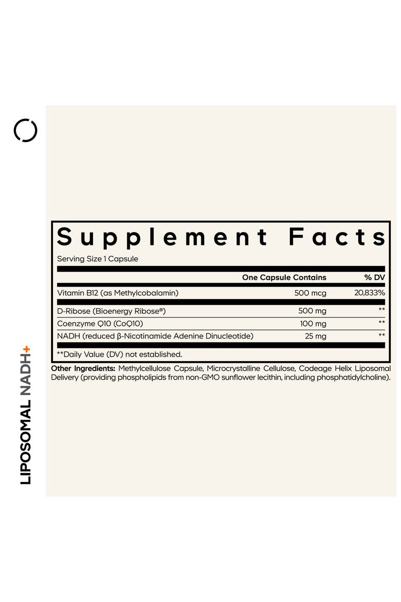 Liposomal NADH+ CoQ10 & Vitamin B12 Supplement, Alternate, color, White