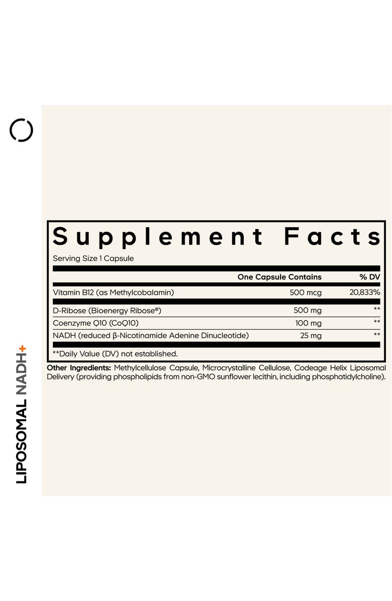 Codeage Liposomal NADH+ CoQ10 & Vitamin B12 Supplement, Alternate, color, White