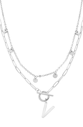 Adornia Toggle Initial Pendant Layered Necklace In Silver-v
