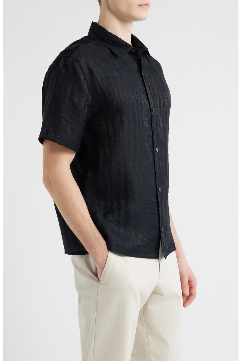 Wavy Stripe Short Sleeve Button-Up Shirt, Alternate, color, BLACK