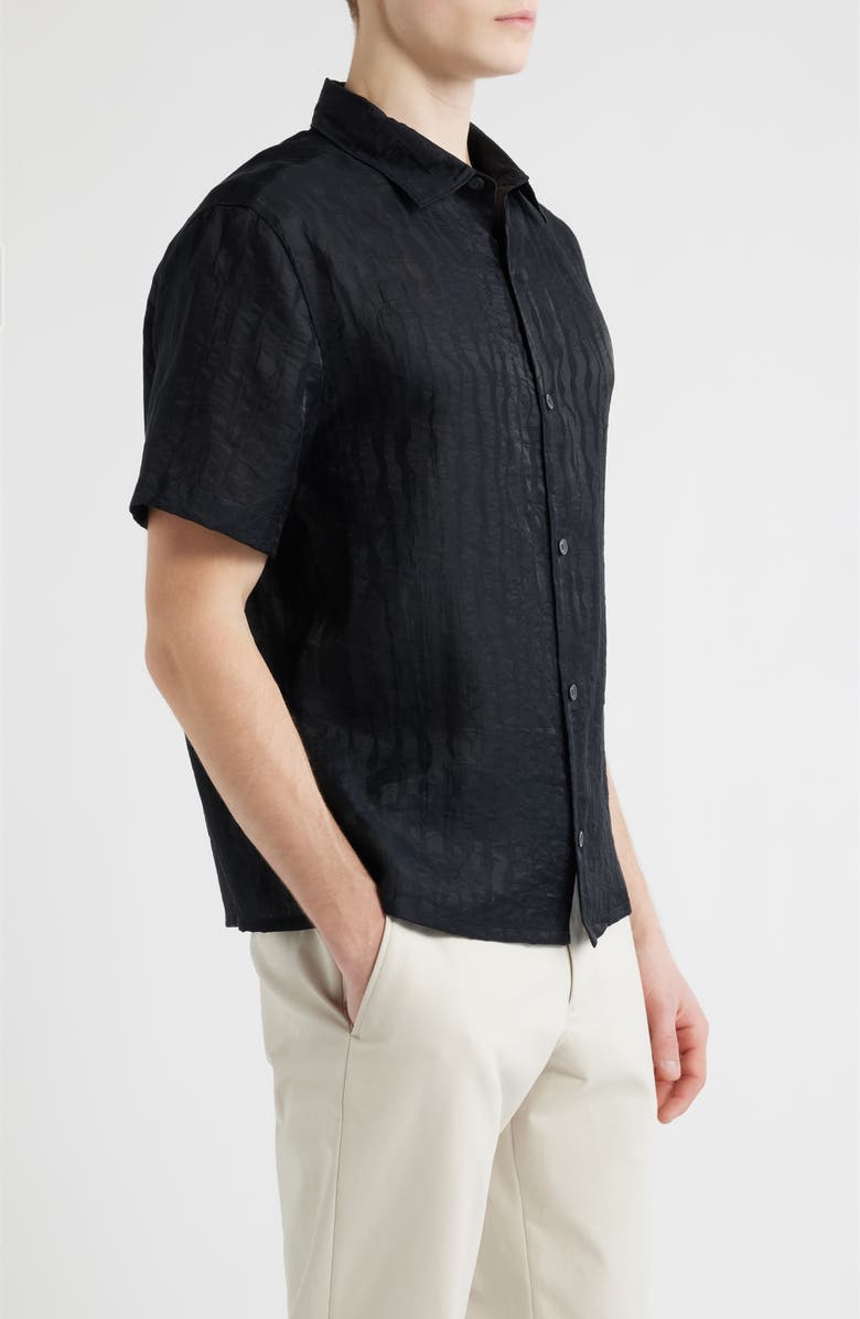 Open Edit Wavy Stripe Short Sleeve Button-Up Shirt, Alternate, color, Black