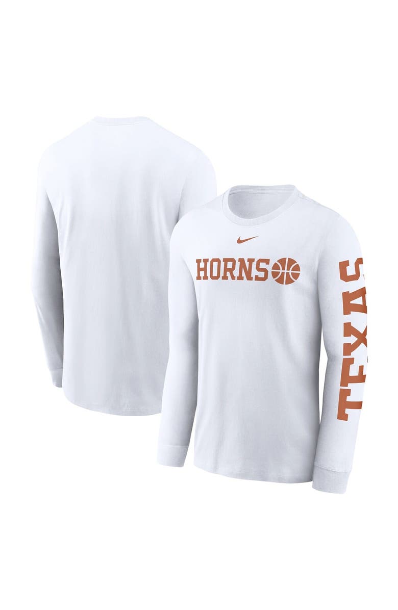 Nike Men's Nike White Texas Longhorns Basketball Icon Two-Hit Long Sleeve T-Shirt, Alternate, color, White