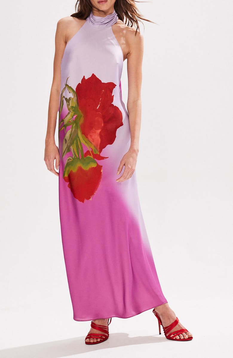 Ro&Zo Margot Print Halter Neck Dress, Alternate, color, Pink