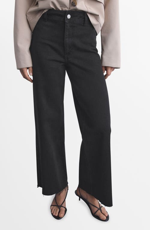 Mango Catherin Frayed High Waist Wide Leg Culotte Jeans In Black