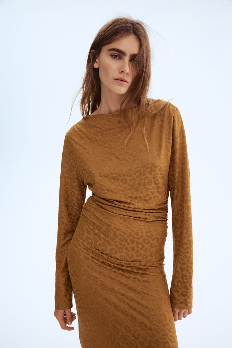 Draped Midi Dress, Alternate, color, Dark beige