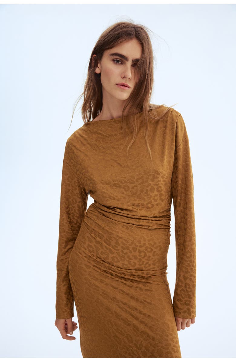 H&M Draped Midi Dress, Alternate, color, Dark Beige