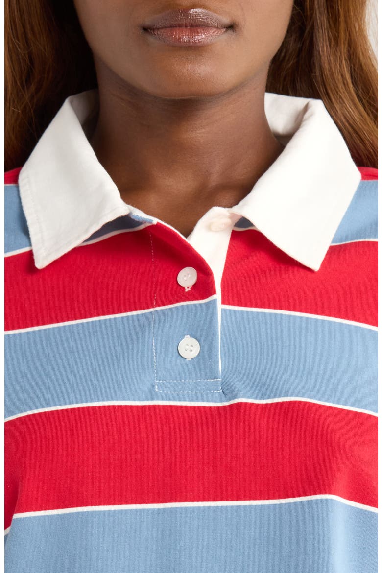 Crop Stretch Cotton Rugby Polo, Alternate, color, CRIMSON BLUEBIRD