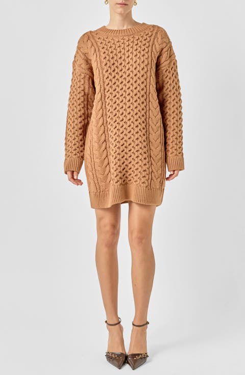 Cable Stitch Long Sleeve Sweater Dress