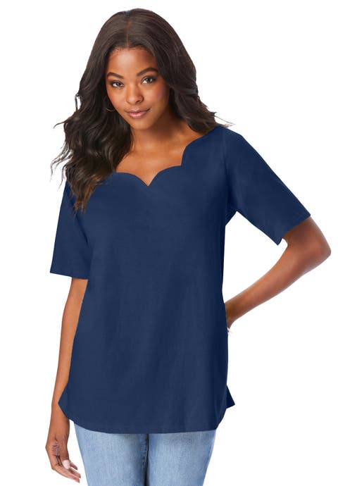 Plus Size Ultimate Scalloped Neck Tee