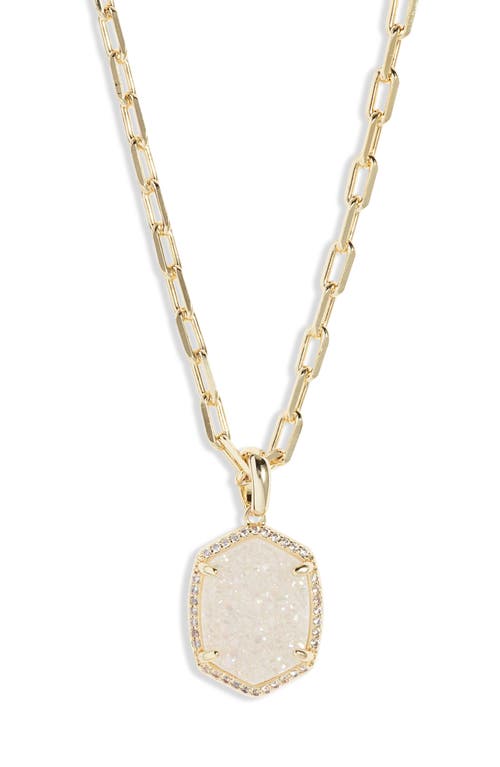 Kendra Scott Daphne Pavé Frame Pendant Necklace in Gold Iridescent Drusy 