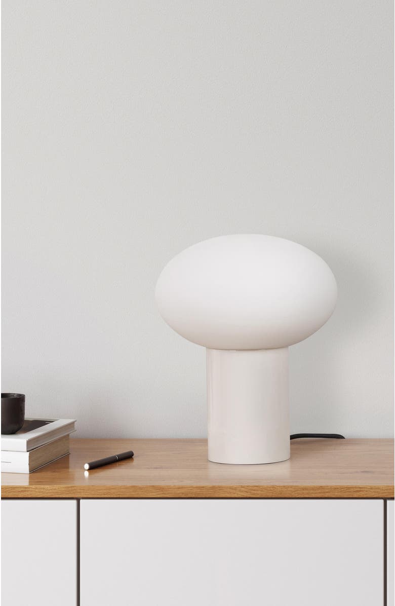 Brightech Ivy 9.5" Modern LED Table Lamp with Oval Frosted Glass Shade and Phone Charging USB-C Port, Alternate, color, Cream