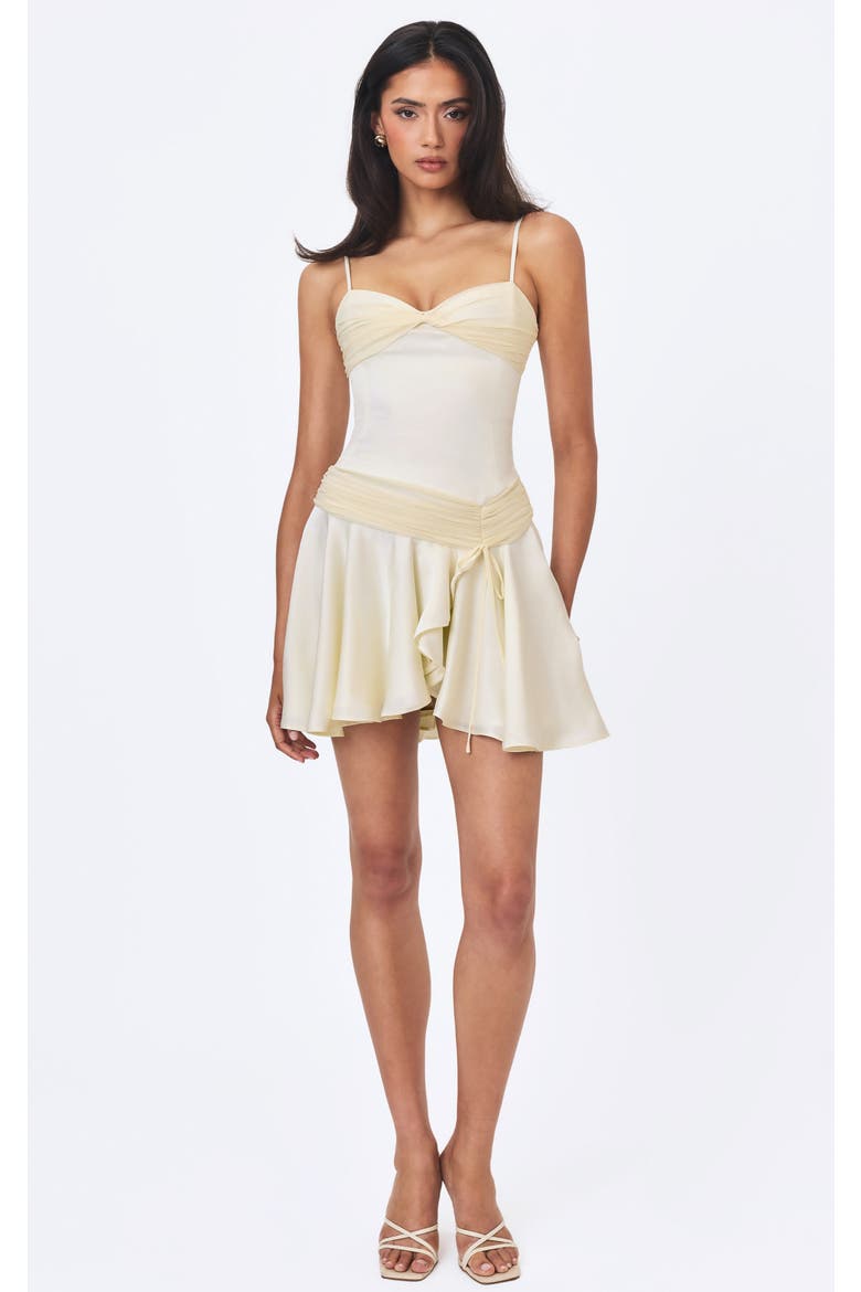 Yvonne Satin Asymmetrical Ruched Mini Dress, Alternate, color, Ivory