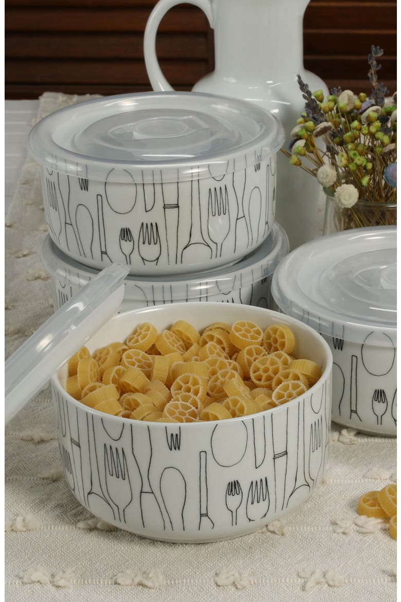 Set of 4 Small Storage Bowls with Lids, Alternate, color, WHITE