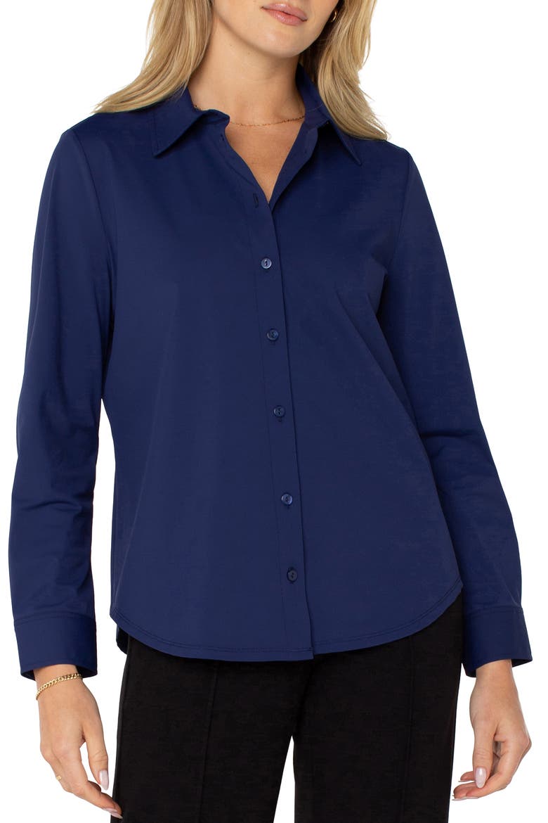 Knit Button-Up Shirt, Main, color, NAVY INK