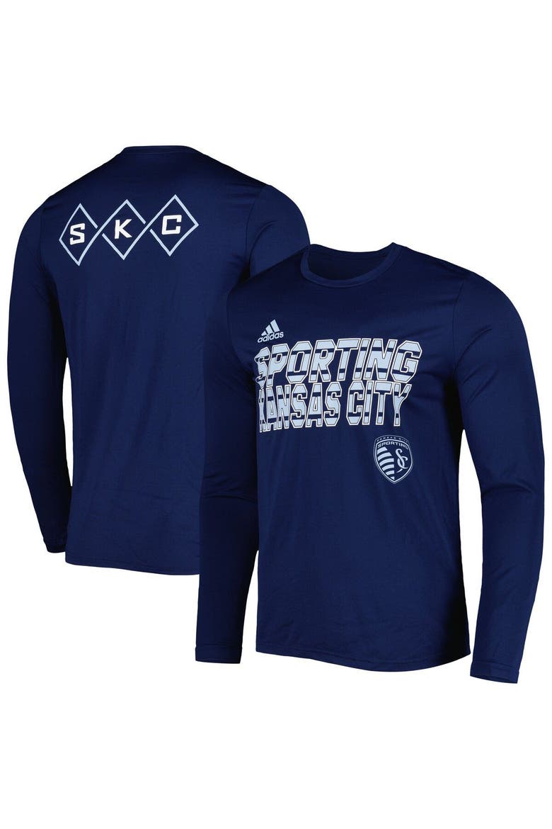 Men's adidas Navy Sporting Kansas City Jersey Hook AEROREADY Long Sleeve T-Shirt, Main, color, Navy