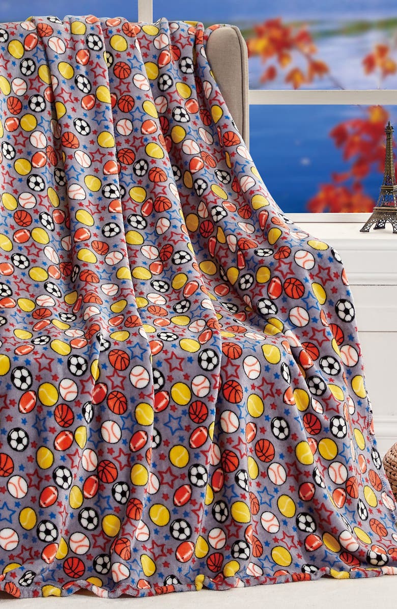 Luxury Home Let's Play Ball Plush Throw Blanket, Alternate, color, Grey Multi