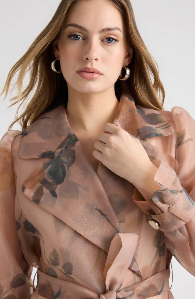 NVLT Floral Organza Trench Coat, Alternate, color, Floral