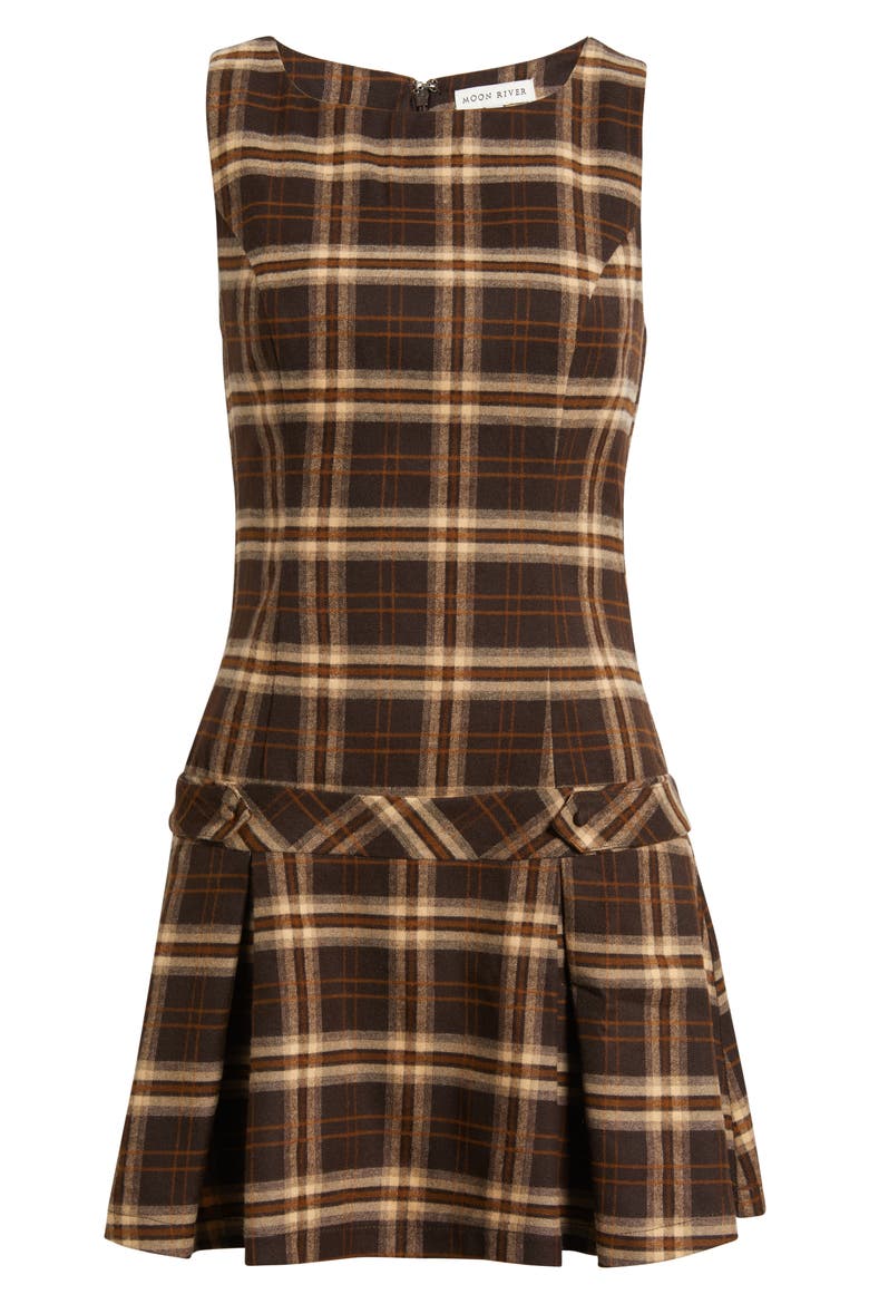 Plaid Sleeveless Minidress, Alternate, color, BROWN