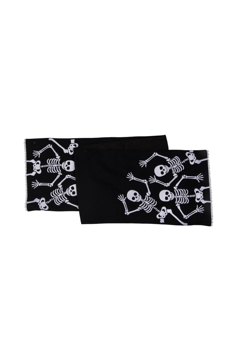 Skully Dance Trio Embroidered Halloween Table Runner 14" x 72", Main, color, Black
