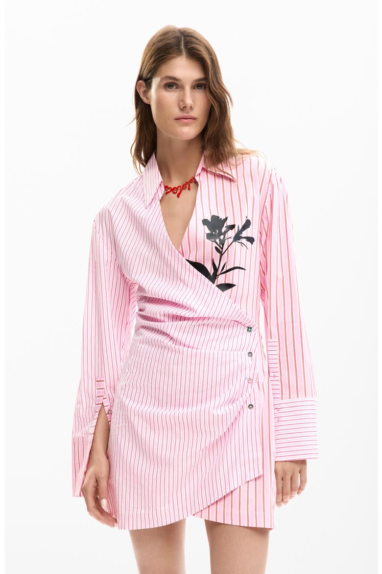 Long Sleeve Stripe Poplin Shirtdress, Alternate, color, PINK