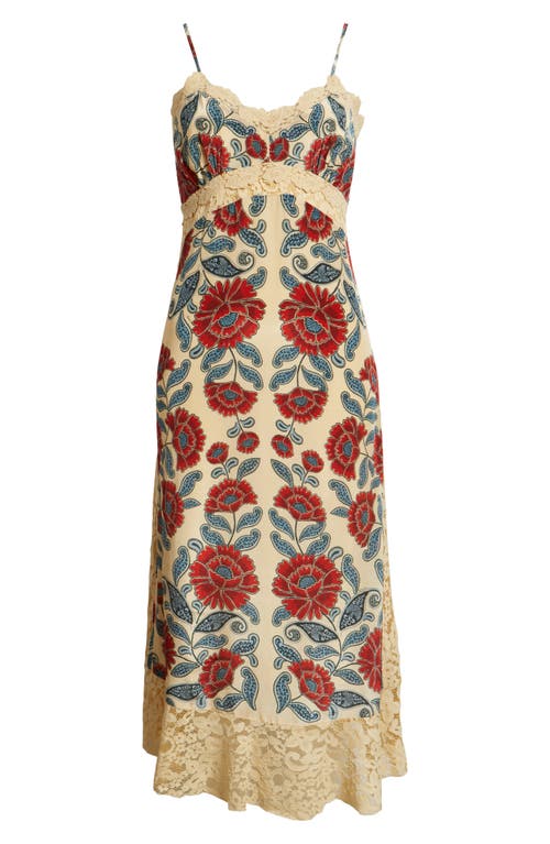 Farm Rio Francesca Sand Lace Detail Floral Dress In Neutral