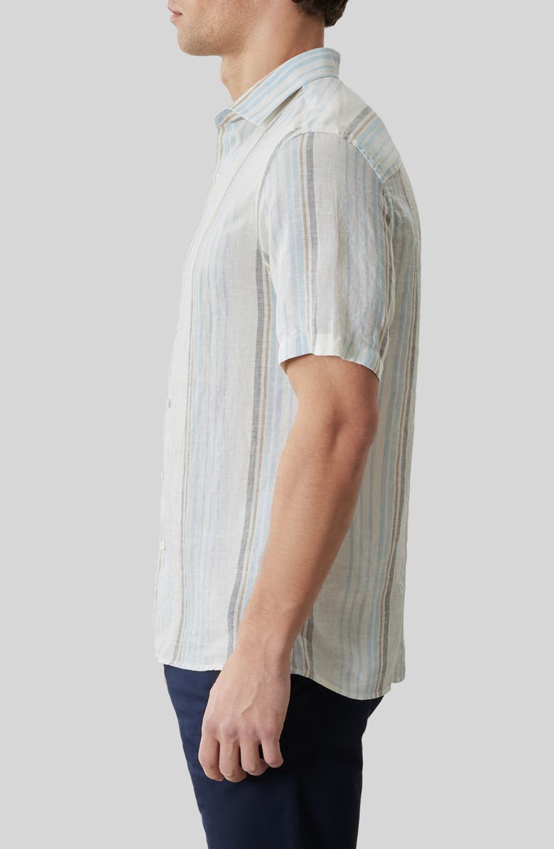 Robert Barakett Thayer Stripe Short Sleeve Linen Button-Up Shirt, Alternate, color, 