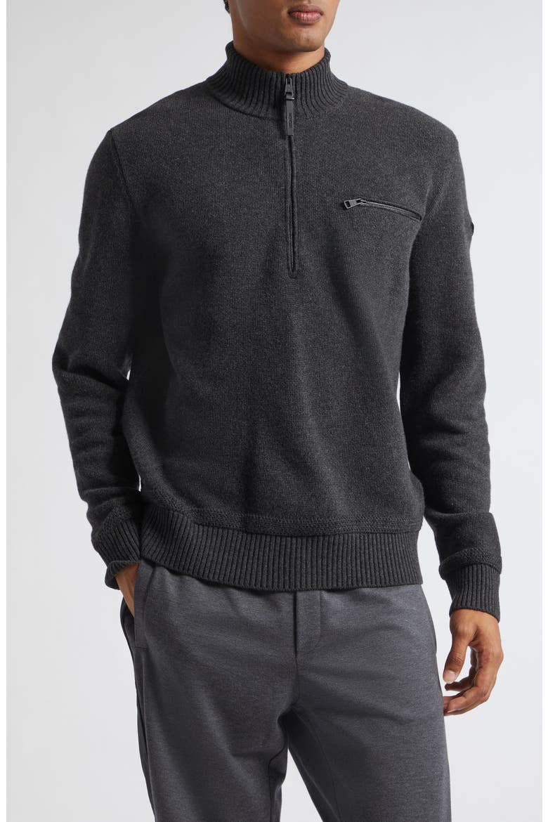 Half Zip Virgin Wool & Cashmere Sweater, Main, color, SMOKY BLACK