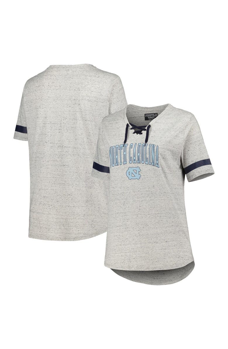 PROFILE Women's Heather Gray North Carolina Tar Heels Plus Size Lace-Up T-Shirt, Main, color, 