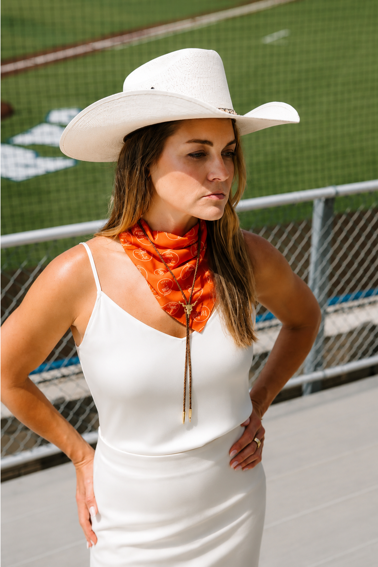 Longhorn Bolo Tie Necklace with Brown Cord, Alternate, color, Brown and Gold