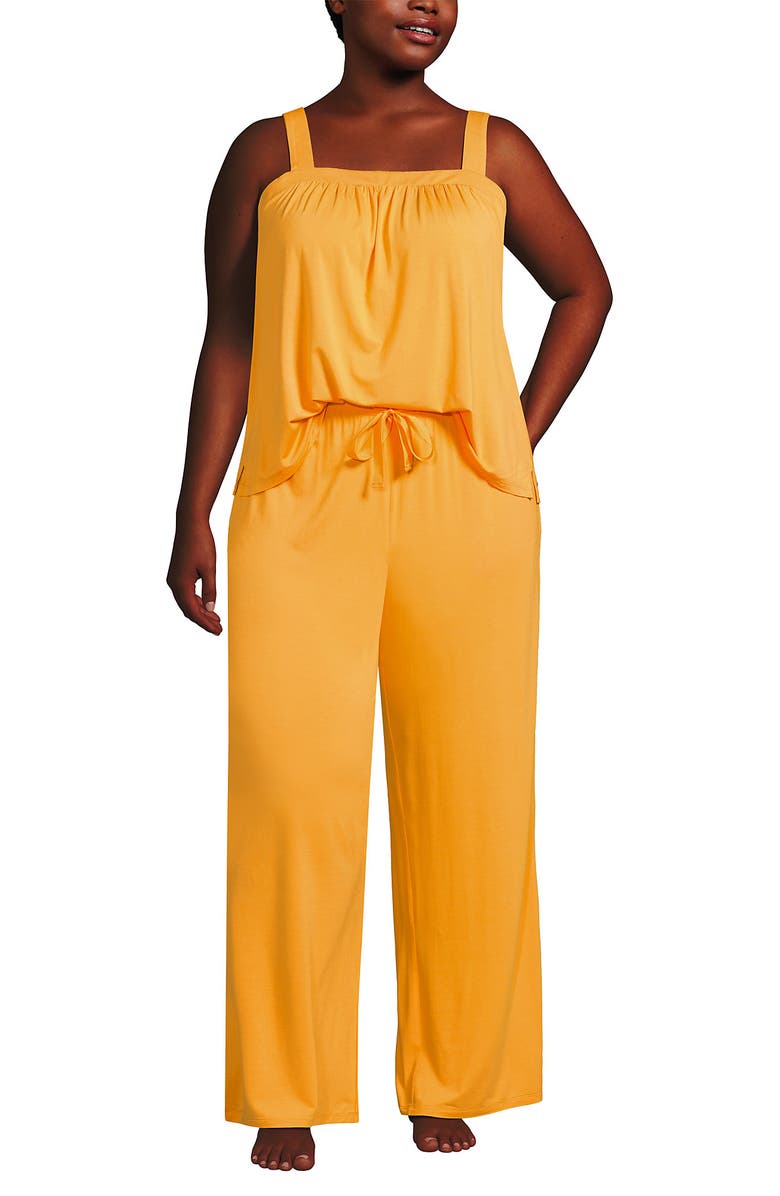 Lands' End Plus Size Cooling 2 Piece Pajama Set - Sleeveless Square Neck Top and Pants, Main, color, Sweet Mango