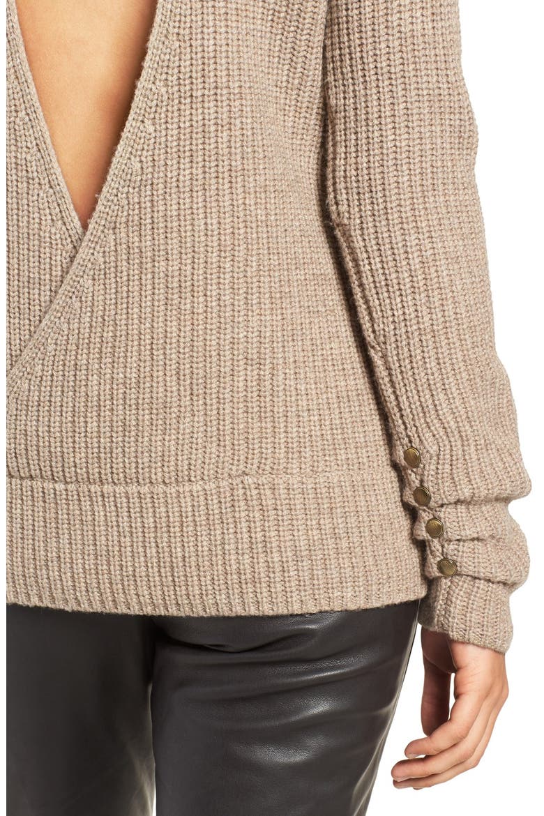 Olivia Palermo + Chelsea28 Open Back Wool & Cashmere Turtleneck Sweater, Alternate, color, TAN PORTOBELLO HEATHER