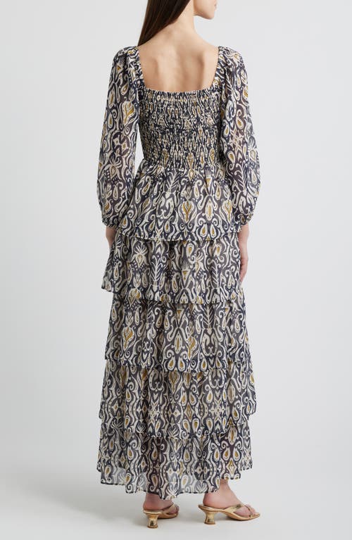 Chelsea28 Smocked Tiered Long Sleeve Maxi Dress In Blue