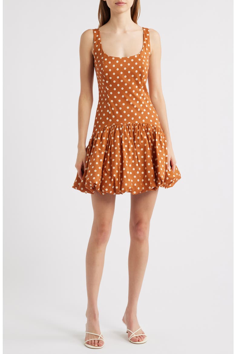 Sleeveless Drop Waist Bubble Hem Minidress, Main, color, COPPER DOTS