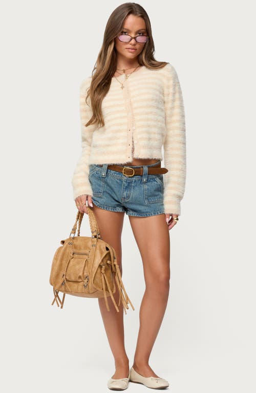 Edikted Aria Stripe Fuzzy Cardigan In Neutral