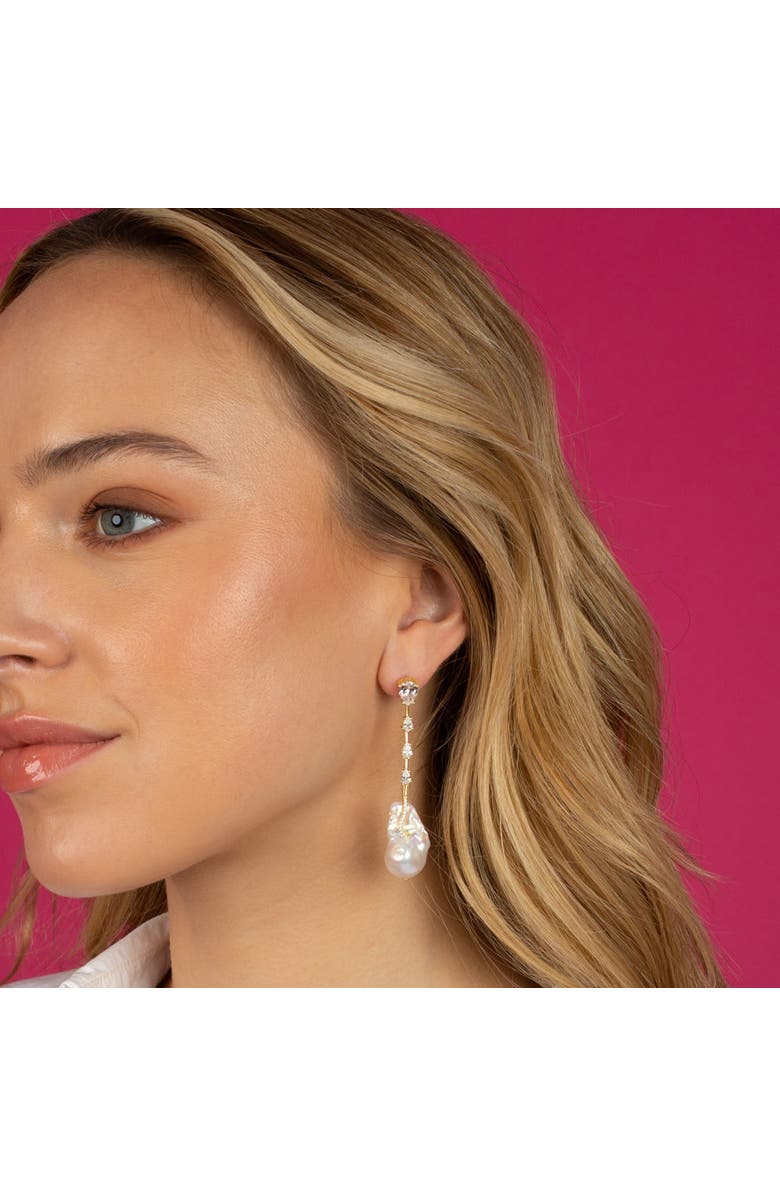 BY ADINA EDEN Dangling CZ Baroque Pearl Stud Earring, Alternate, color, 